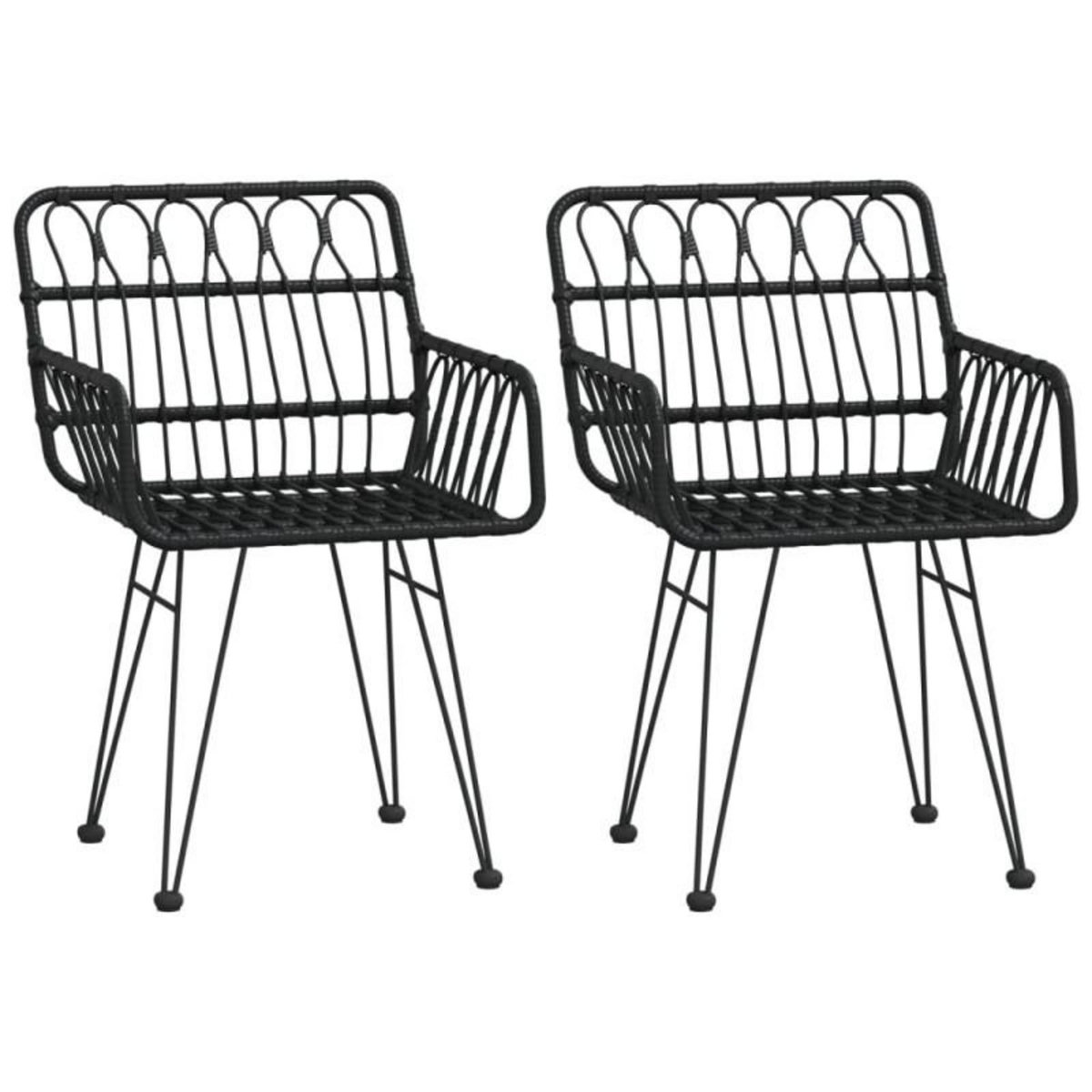 VIDAXL Chaises de jardin lot de 2 avec accoudoir Noir 56x64x80 cm