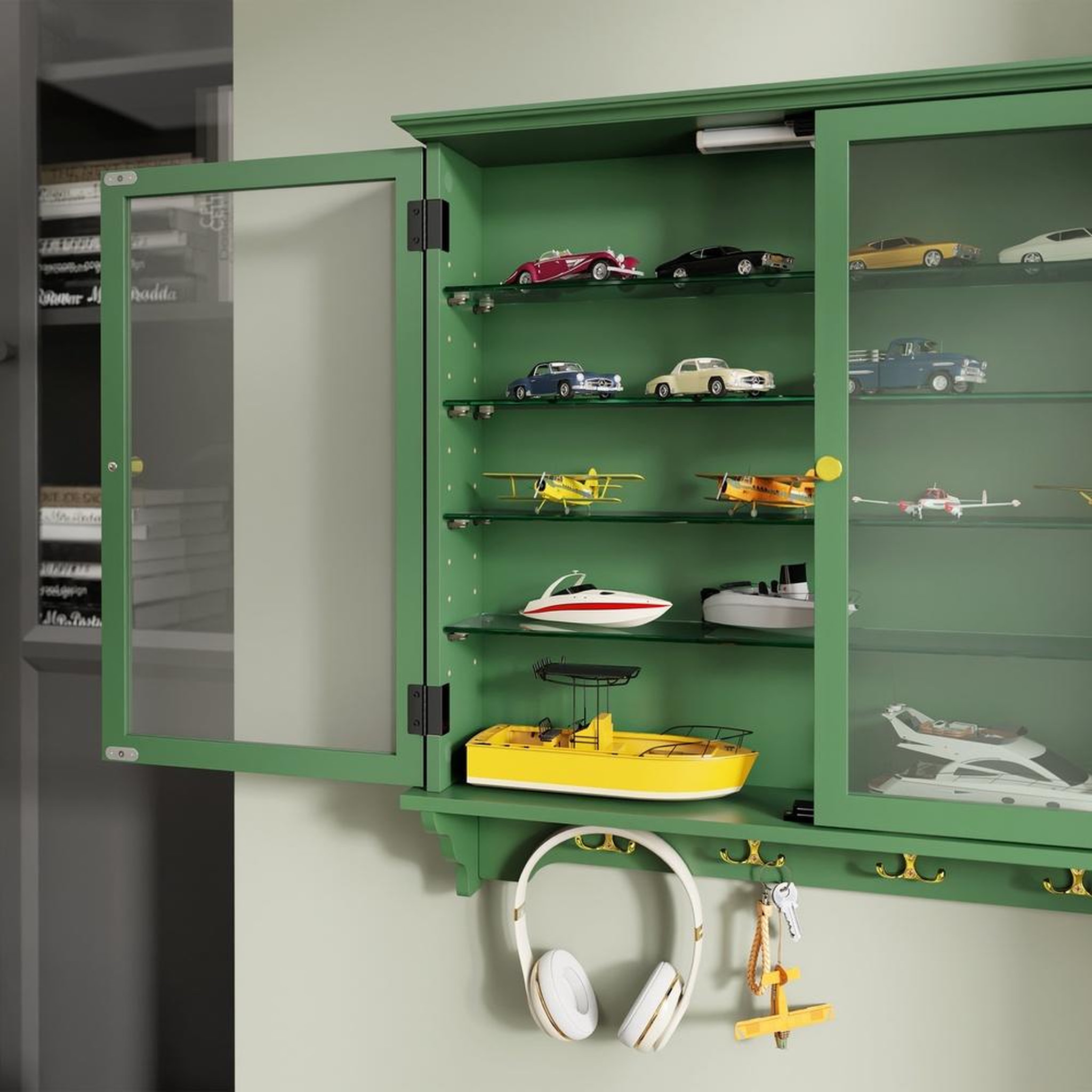 Voir la diapositive 6 : SOBUY Vitrine murale avec portes vitrées vert foncé 68x13.5x68.5cm fsb114-e-sy