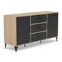 Voir la diapositive 2 : BEST MOBILIER Tribeca - buffet bas - effet bois et métal noir - 3 tiroirs et 2 portes - 140 cm