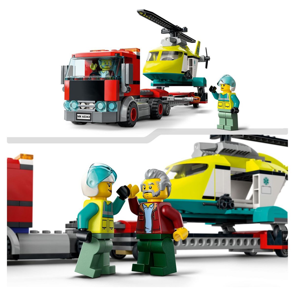 LEGO City Great Vehicles 60343 - Le Transport de L&rsquo;Hélicoptère de Secours, Jouet Camion