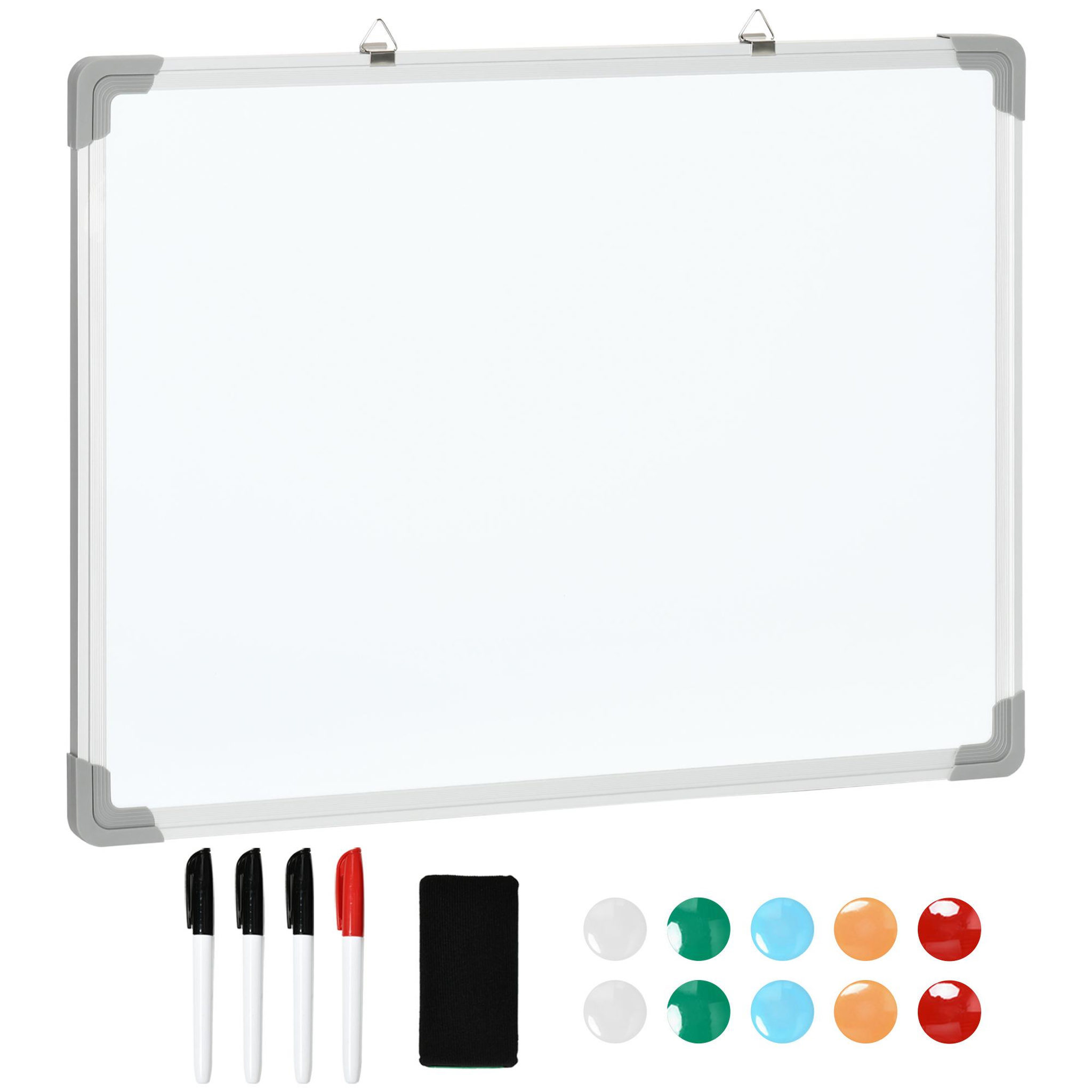 HOMCOM Tableau blanc aimanté magnétique dim. 60l x 45h cm nombreux accessoires inclus cadre aluminium