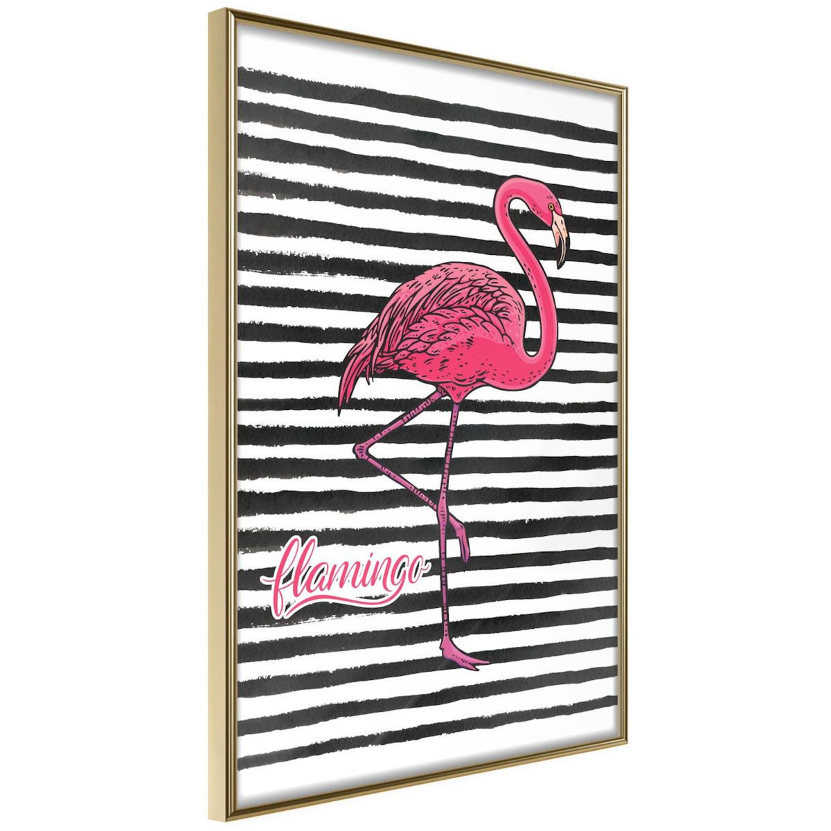 Paris Prix Affiche Murale Encadrée  Flamingo on Striped Background