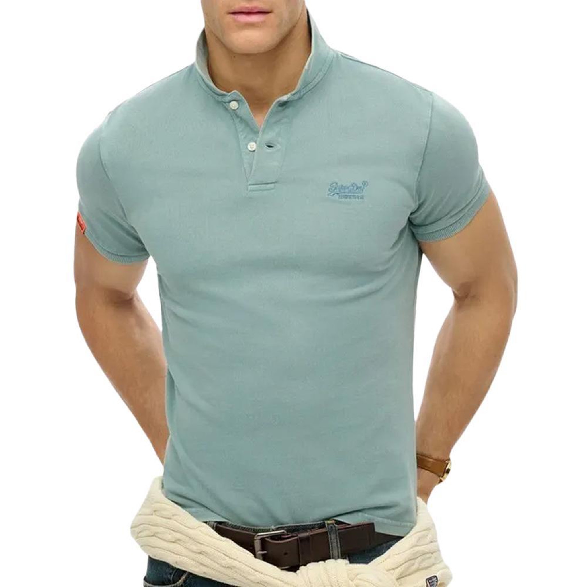 Voir la diapositive 1 : SUPERDRY Polo bleu clair homme superdry vint destroy