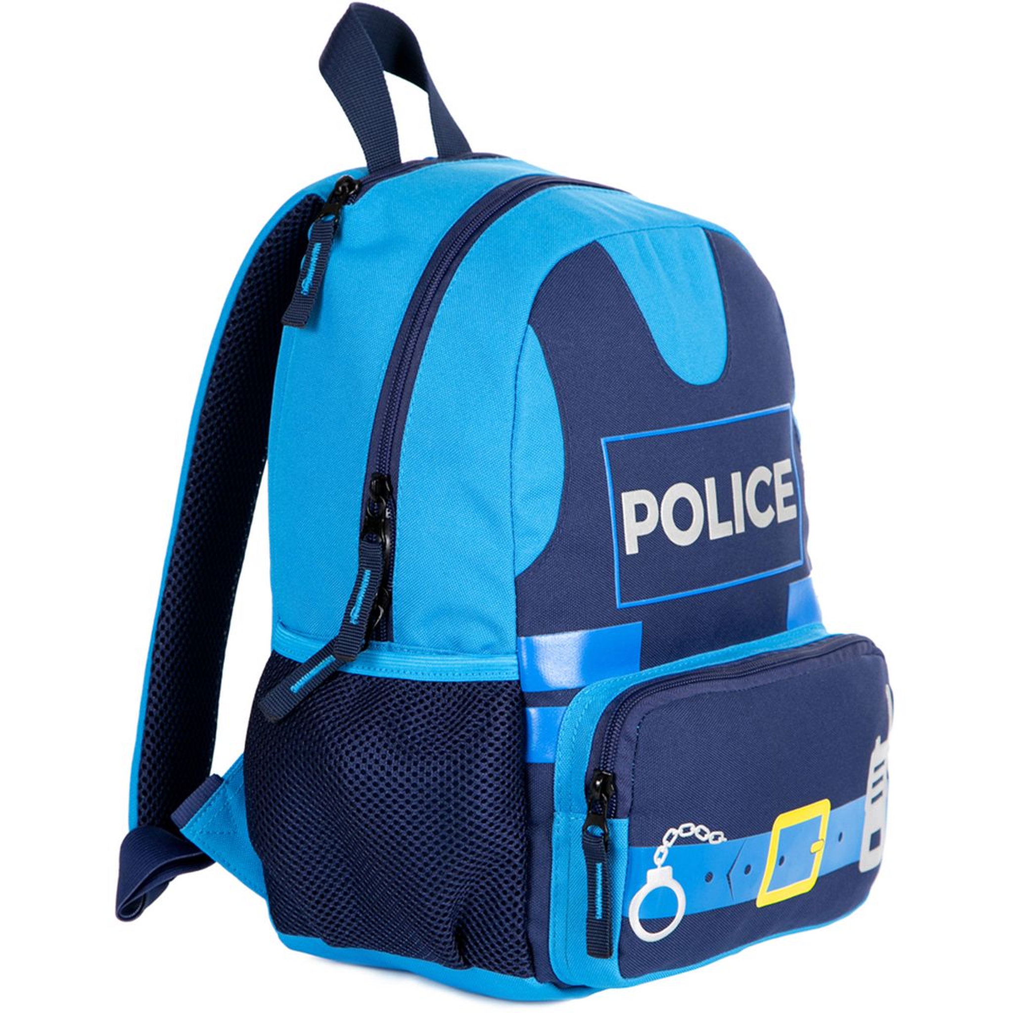 Voir la diapositive 2 : AUCHAN Sac maternelle bleu avec capuche POLICE