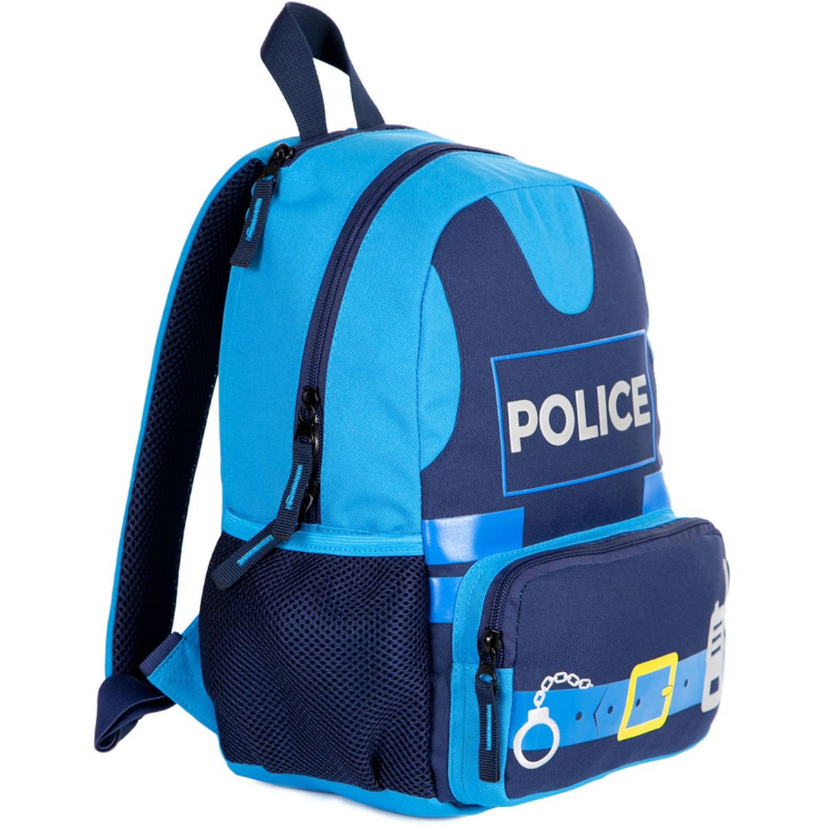 AUCHAN Sac maternelle bleu avec capuche POLICE