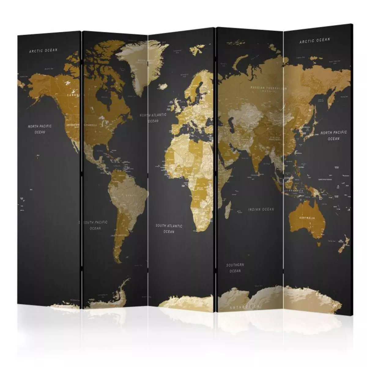 Paris Prix Paravent 5 Volets  World Map on Dark Background  172x225cm