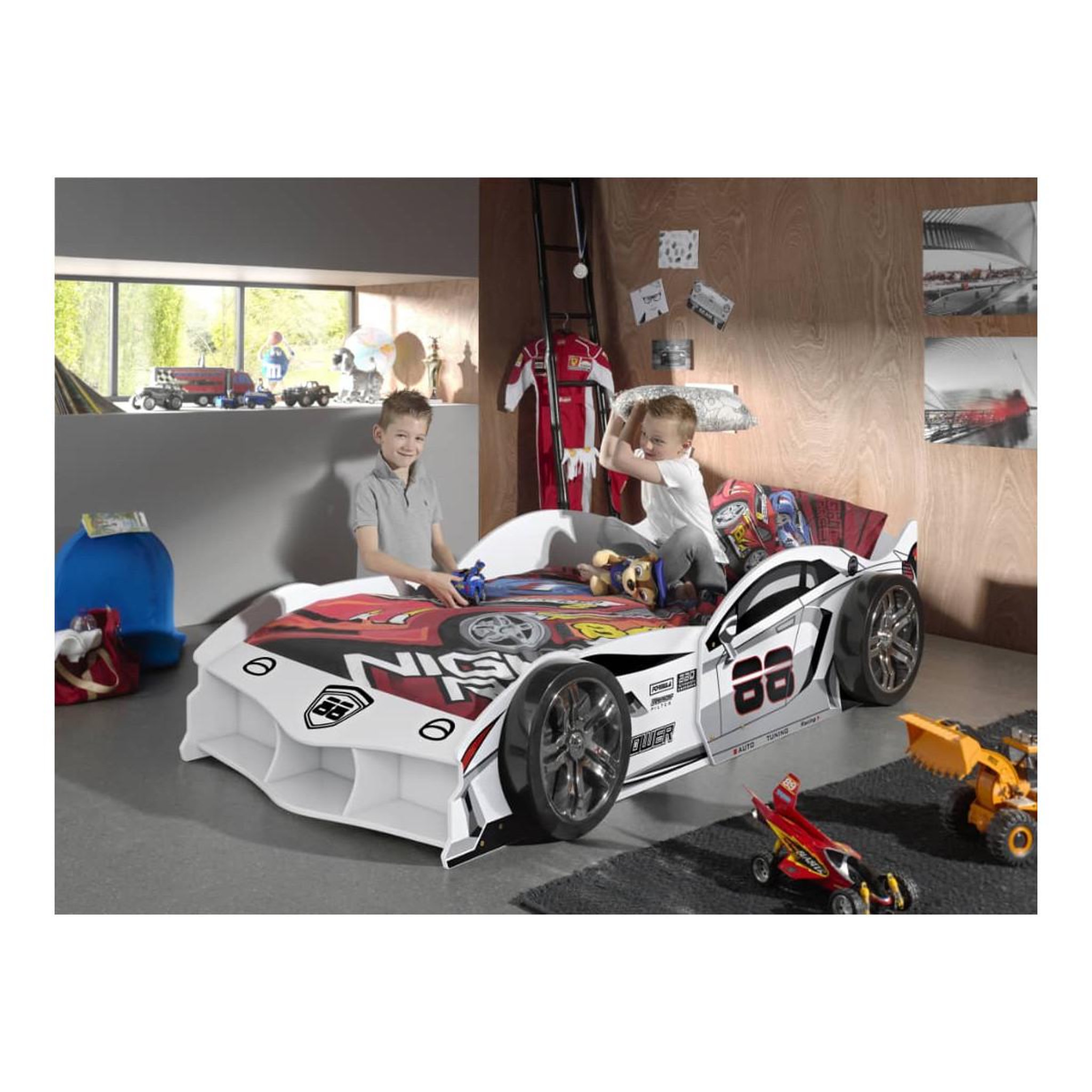 Voir la diapositive 3 : Paris Prix Lit enfant voiture  carbeds  90x200cm blanc