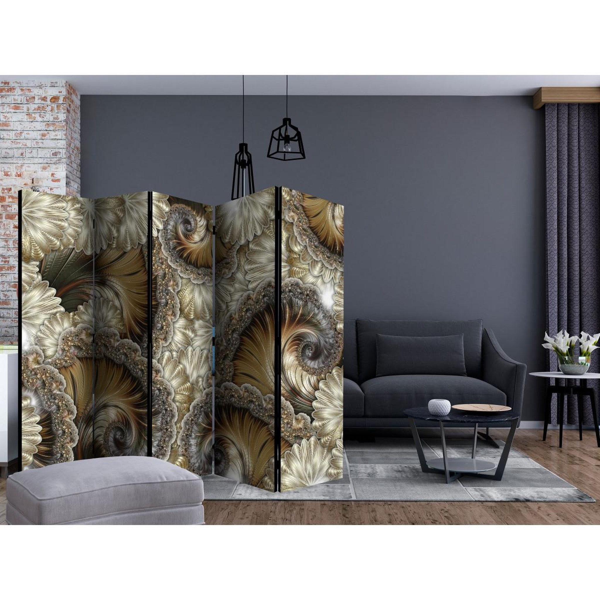 Voir la diapositive 2 : Paris Prix Paravent 5 volets  golden hand held fans  172x225cm