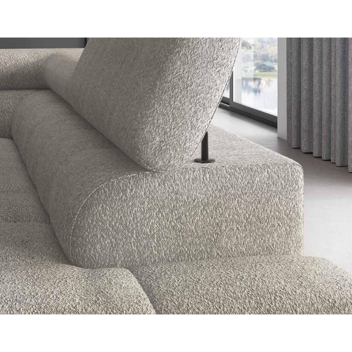 BEST MOBILIER Elisa - canapé d'angle droit 5 places convertible avec coffre et têtières réglables en tissu bouclette