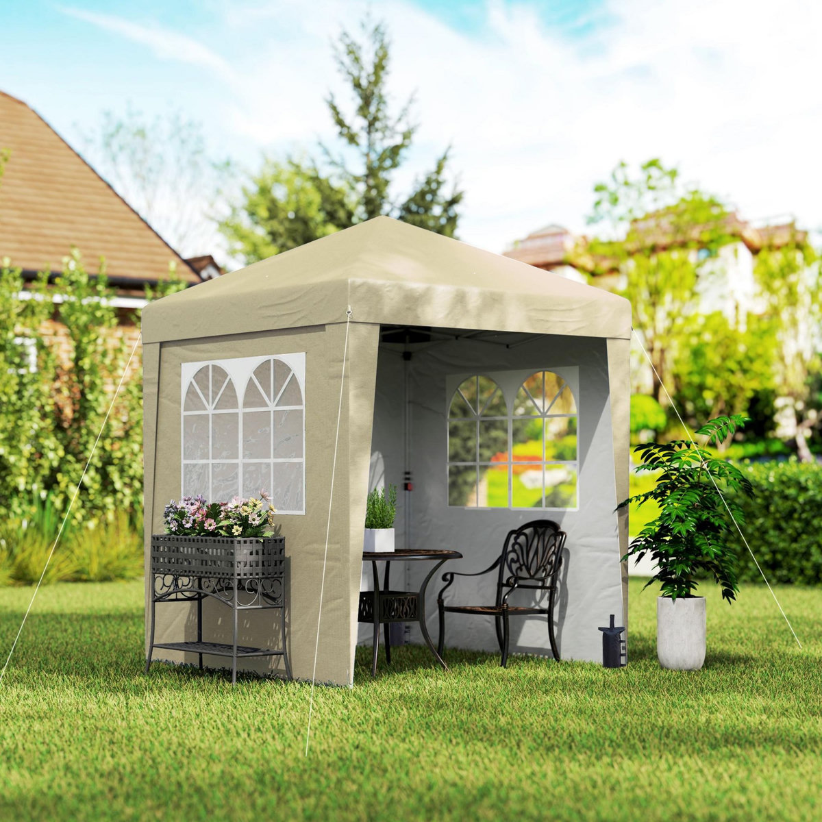 OUTSUNNY Tonnelle de jardin pliante pop-up réglable anti-UV 30+ 4 sacs lestage sac de transport beige