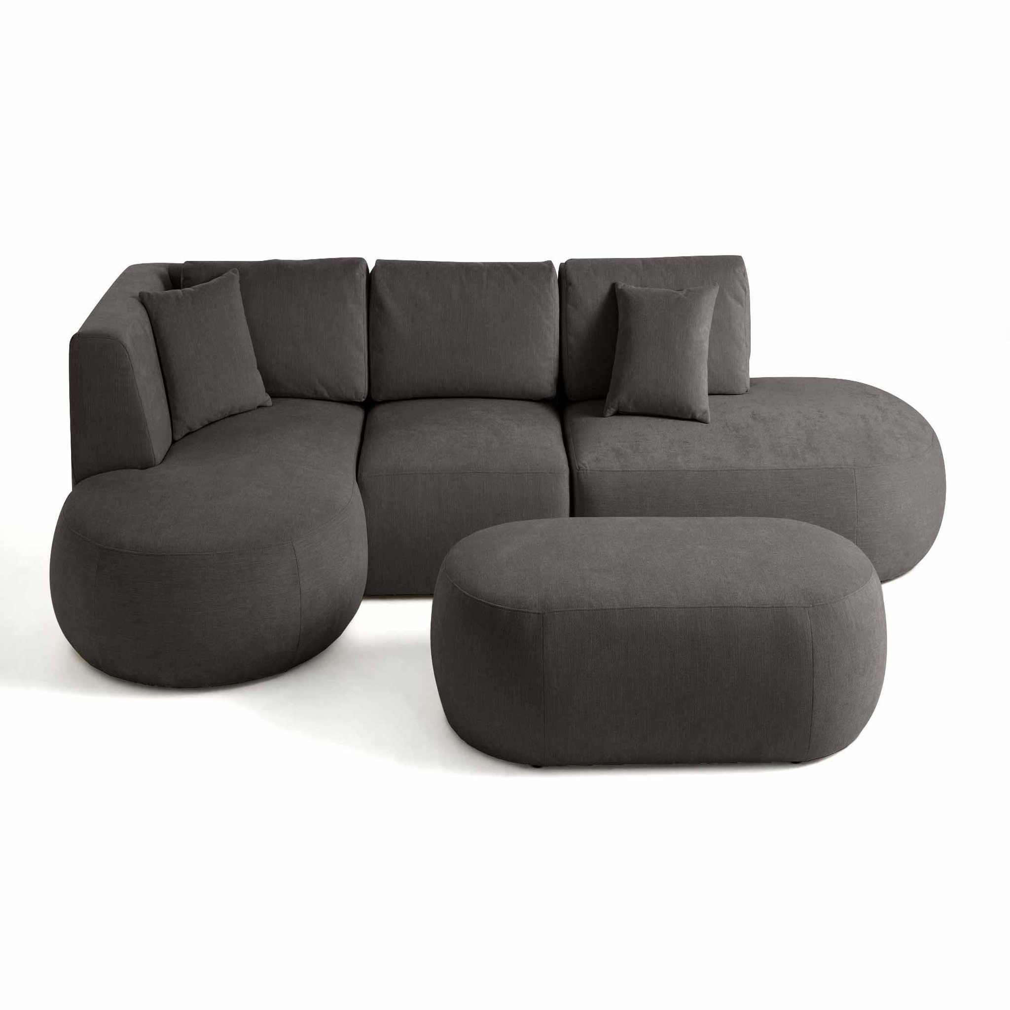 Voir la diapositive 5 : LISA DESIGN Santorini - canapé modulable d'angle gauche + pouf - 5 places - en tissu texturé