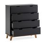 Voir la diapositive 4 : VS VENTA-STOCK Commode Miranda avec 4 tirois en Couleur Anthracite, Pieds en Bois Naturel
