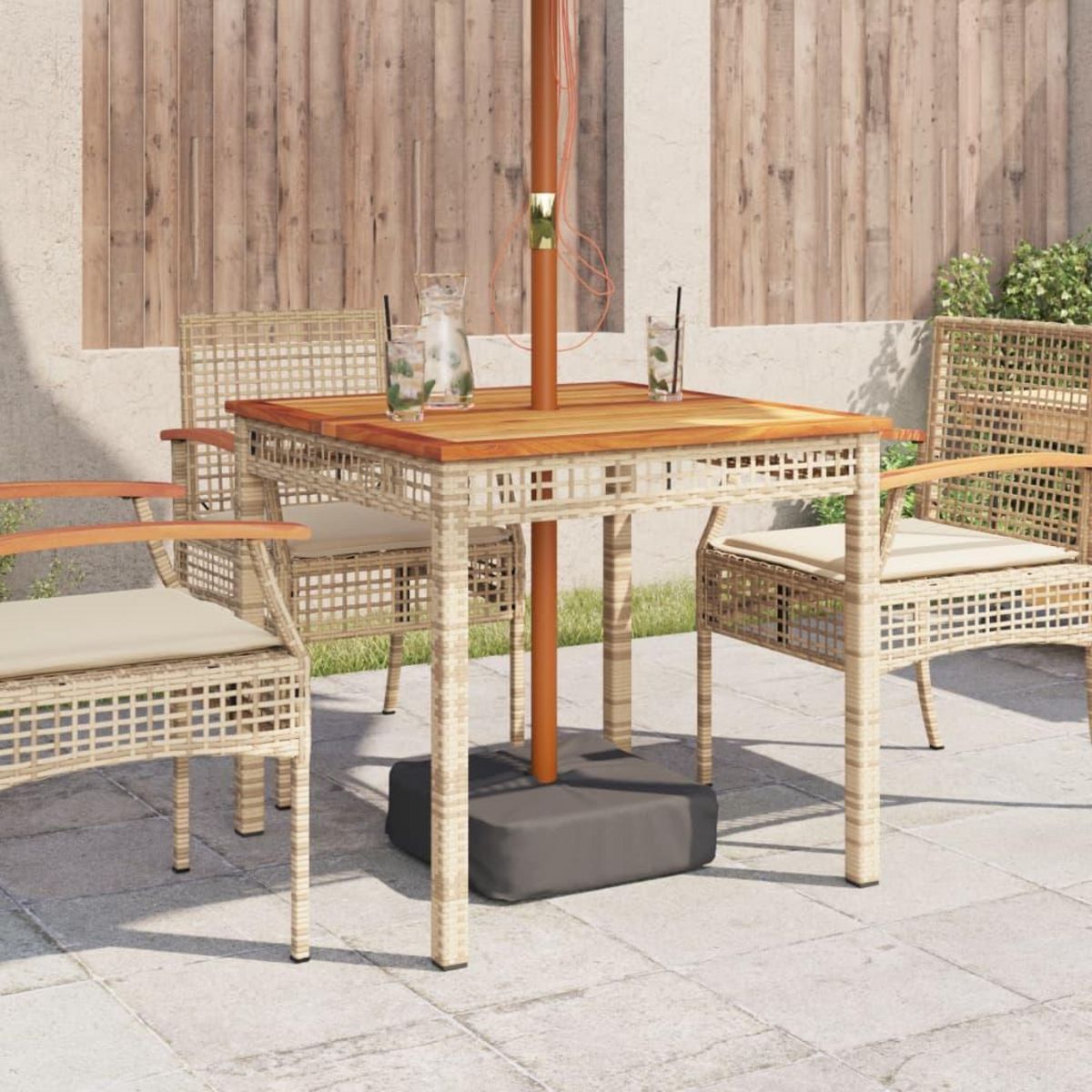 VIDAXL Table de jardin beige 80x80x75 cm resine tressee et bois acacia