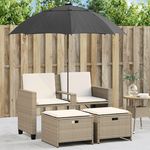 VIDAXL Canape de jardin 2 places avec parasol et tabourets beige rotin