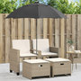 Voir la diapositive 1 : VIDAXL Canape de jardin 2 places avec parasol et tabourets beige rotin