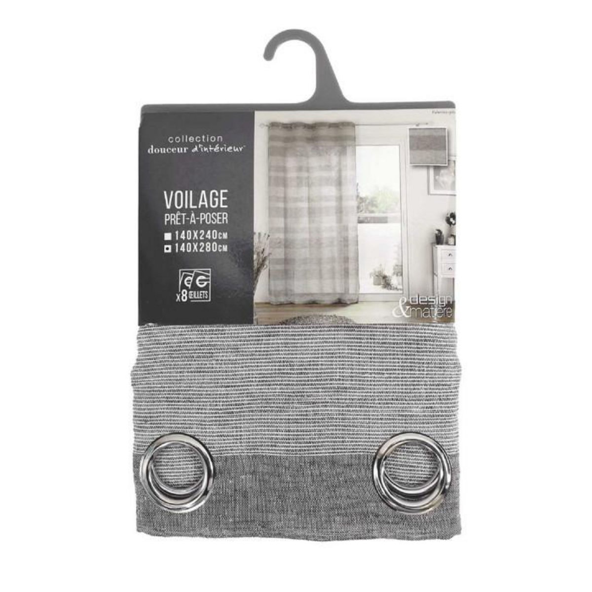 Paris Prix Rideau Voilage à Œillets  Palerma  140x280cm Gris