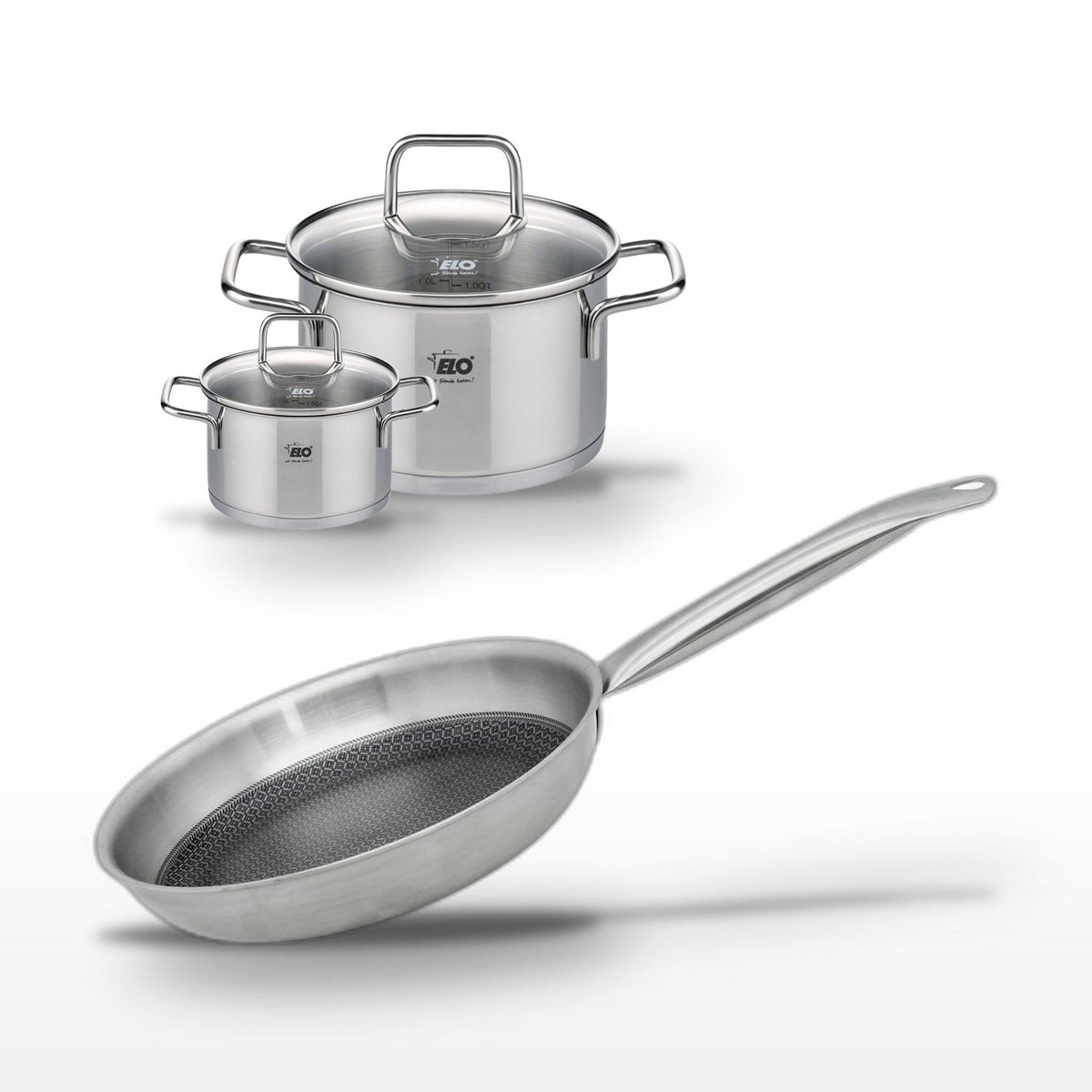 ELO Lot 2 Faitouts 12/20cm et Poêle 28cm Elo Relief Solution