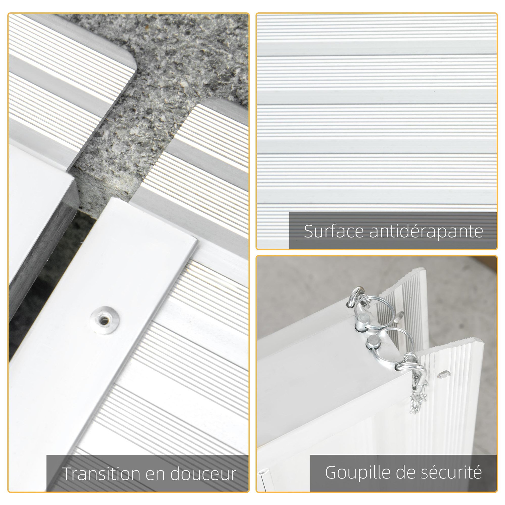 Voir la diapositive 5 : HOMCOM Rampe de fauteuil roulant rampe de chargement antidérapante pliable avec bordures de sécurité max. 270 Kg alu