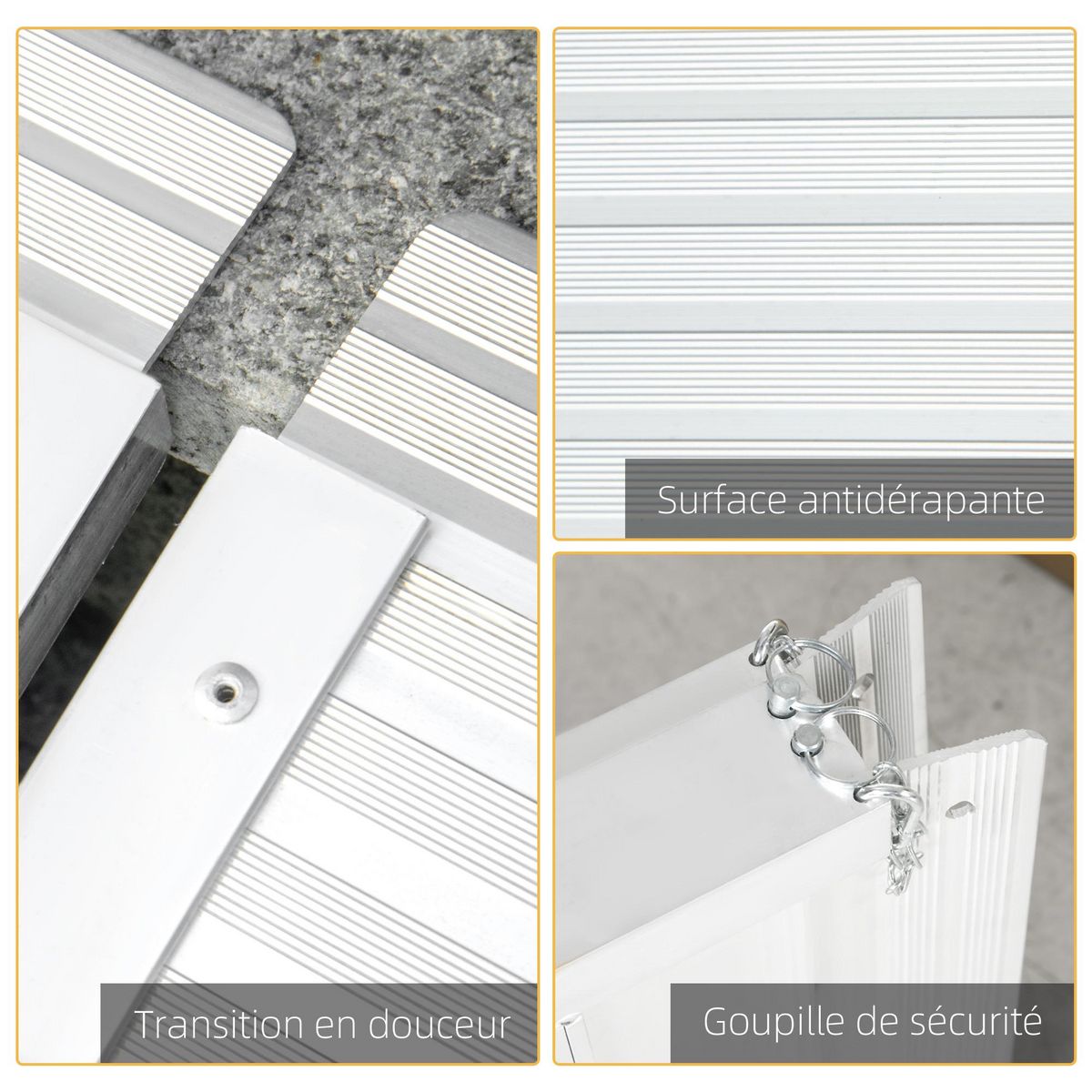 HOMCOM Rampe de fauteuil roulant rampe de chargement antidérapante pliable avec bordures de sécurité max. 270 Kg alu