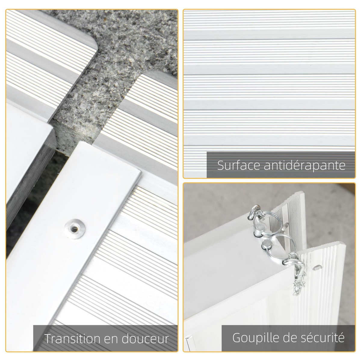 HOMCOM Rampe de fauteuil roulant rampe de chargement antidérapante pliable avec bordures de sécurité max. 270 Kg alu