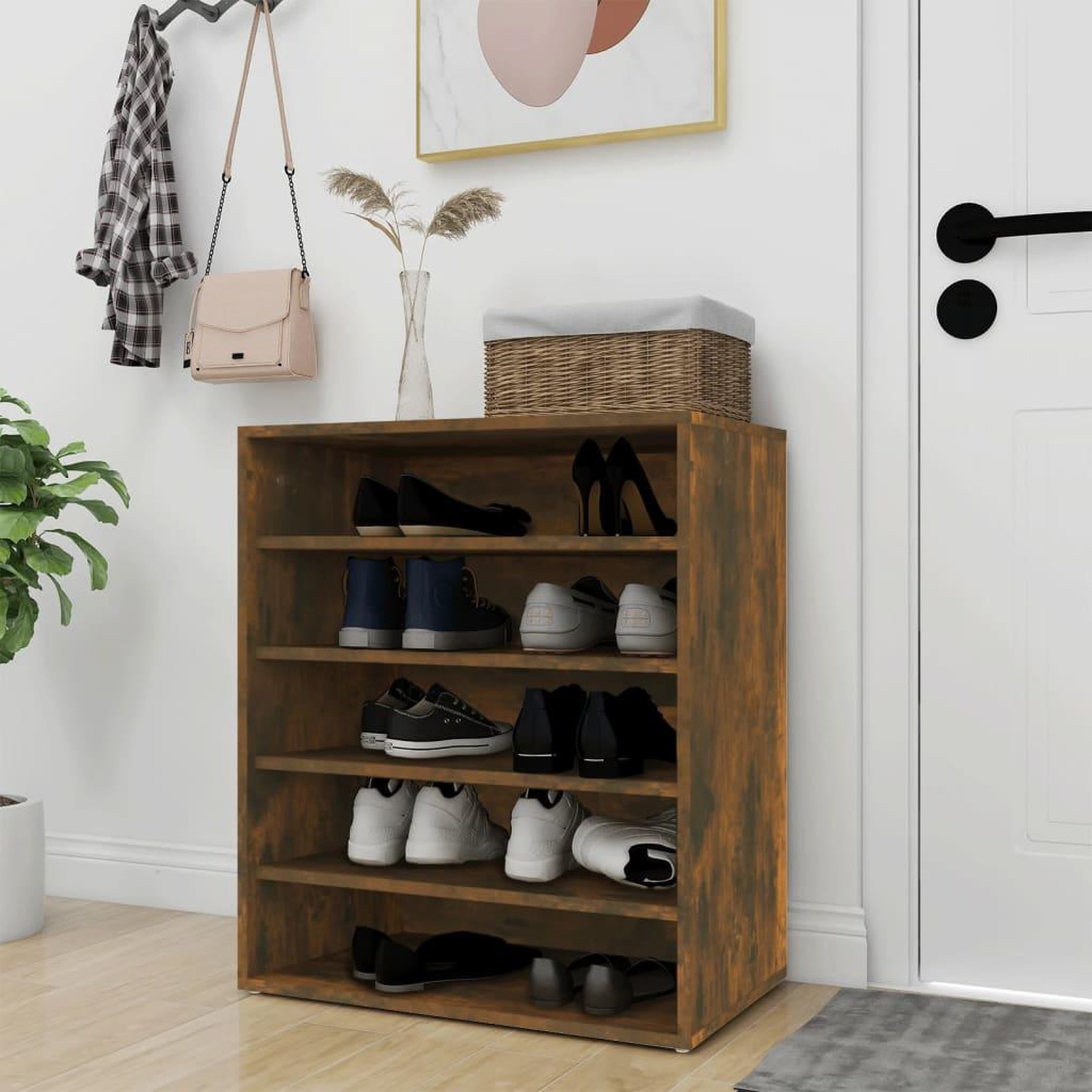 Voir la diapositive 3 : VIDAXL Meuble a chaussures Chene fume 60x35x70 cm Bois d'ingenierie