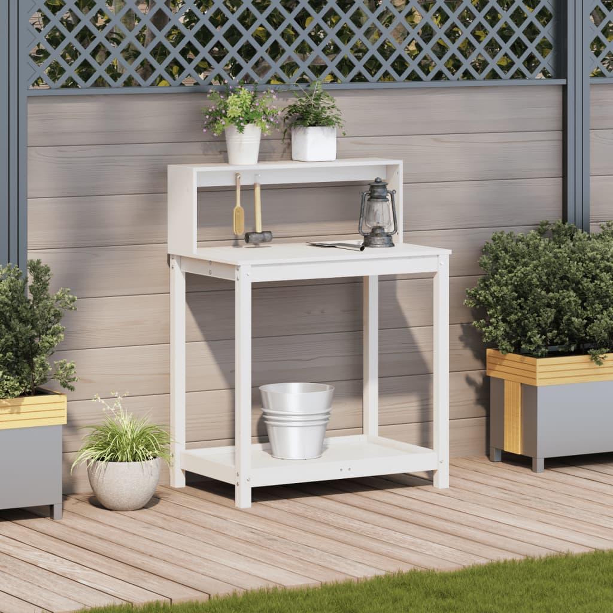 Voir la diapositive 3 : VIDAXL Table de rempotage avec etageres blanc bois massif de pin