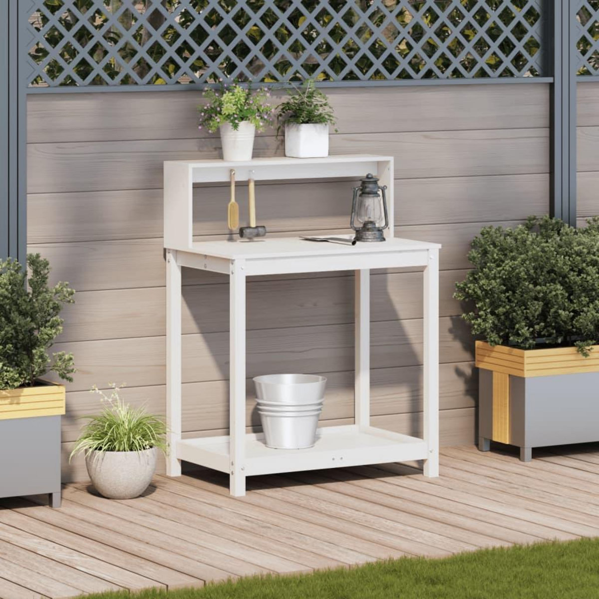 VIDAXL Table de rempotage avec etageres blanc bois massif de pin
