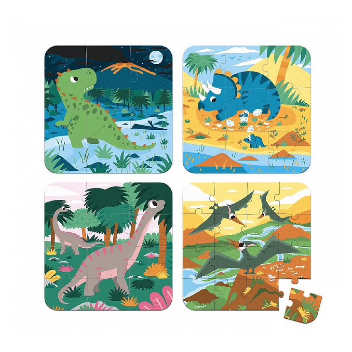 Juratoys-Janod 4 Puzzle Dinosaures evolutifs - Version made in France