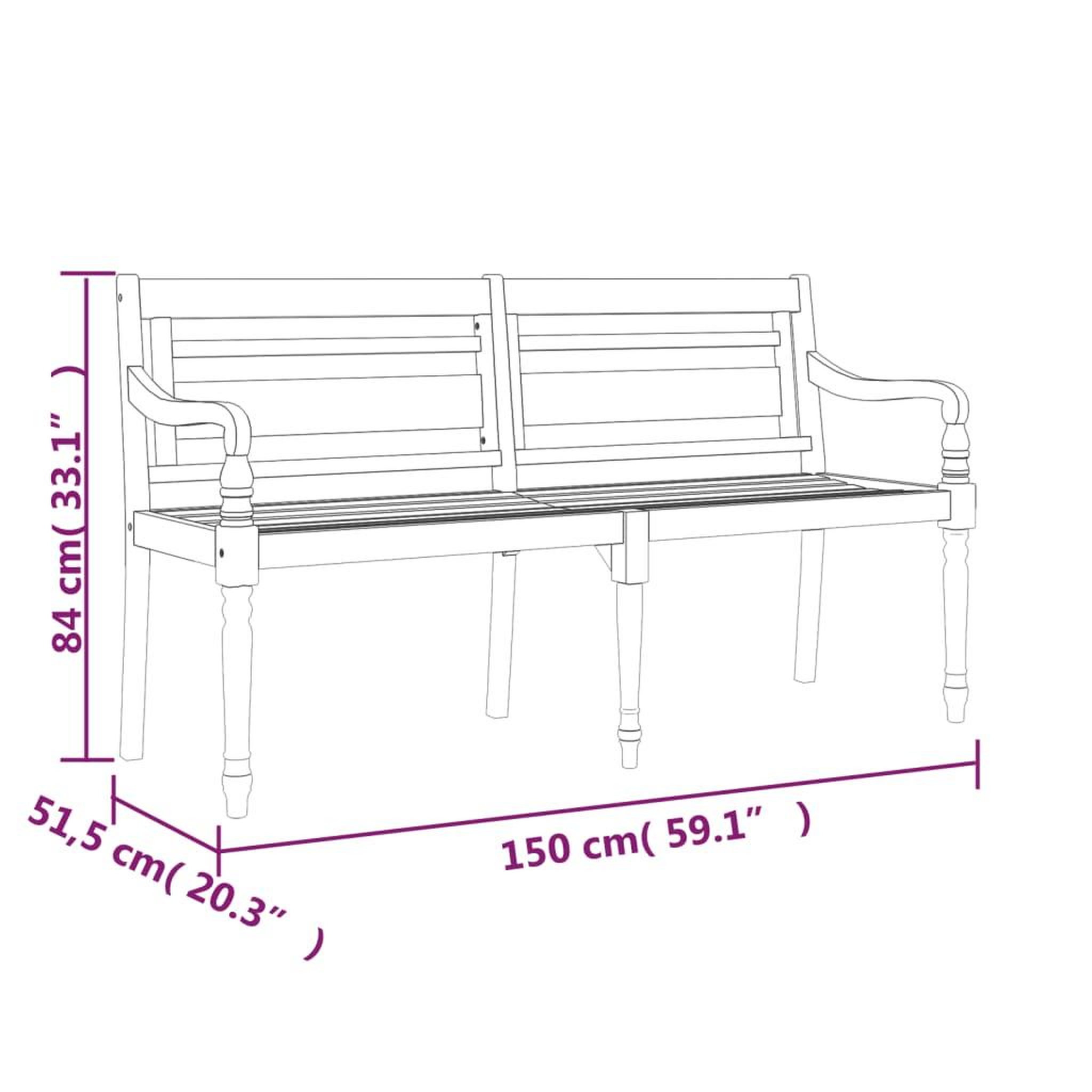 Voir la diapositive 6 : VIDAXL Banc Batavia avec coussin noir 150 cm Bois de teck massif
