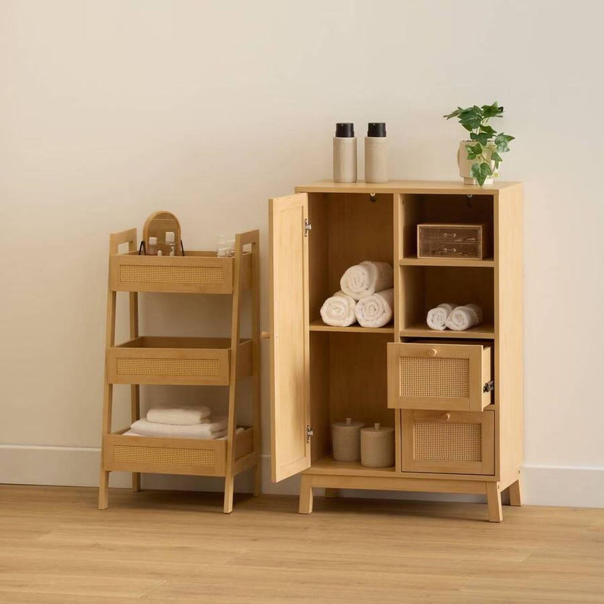 FIVE Meuble de rangement en rotin 2 tiroirs et 1 porte CANE - Marron