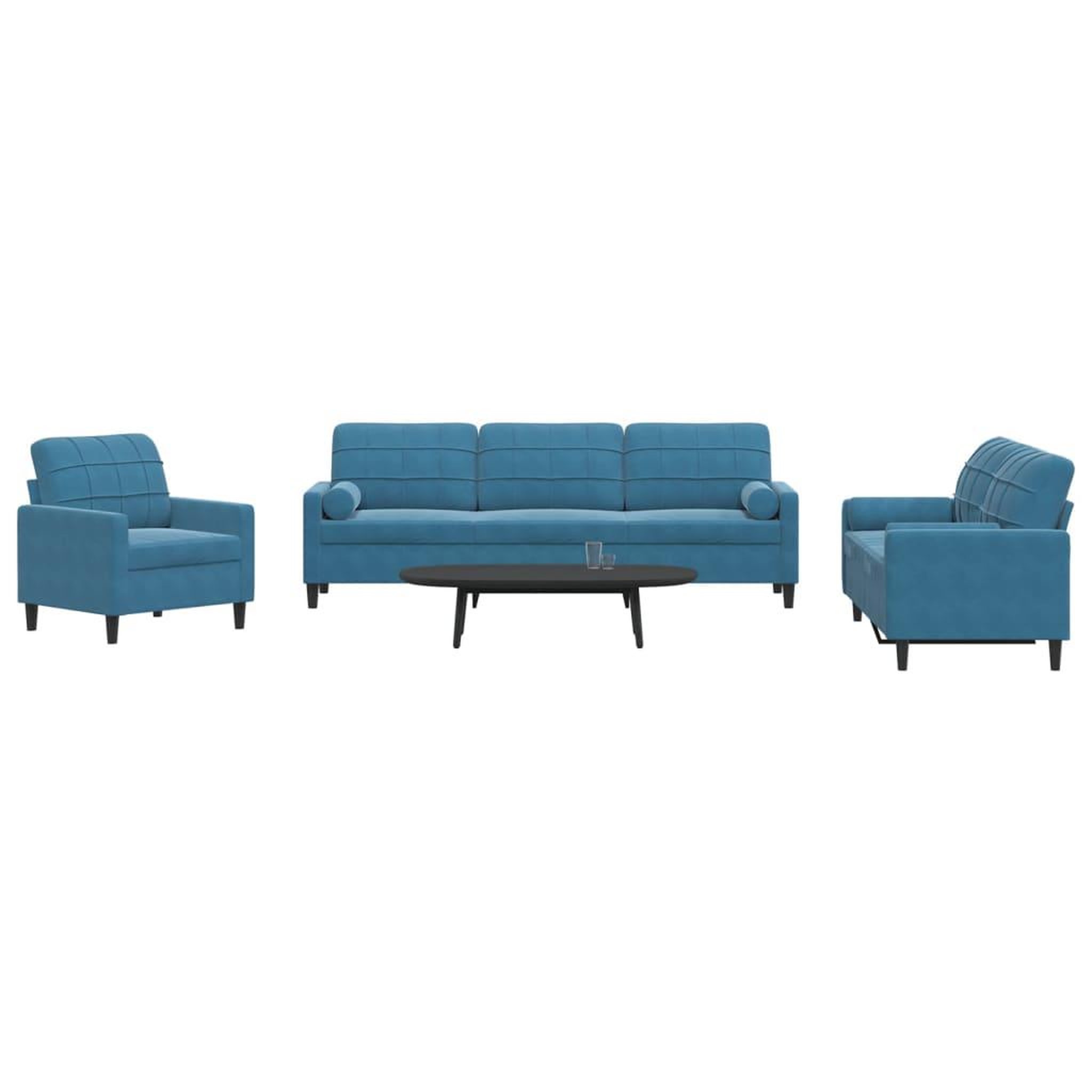 VIDAXL Ensemble de canapes 3pcs et coussins et traversins bleu velours