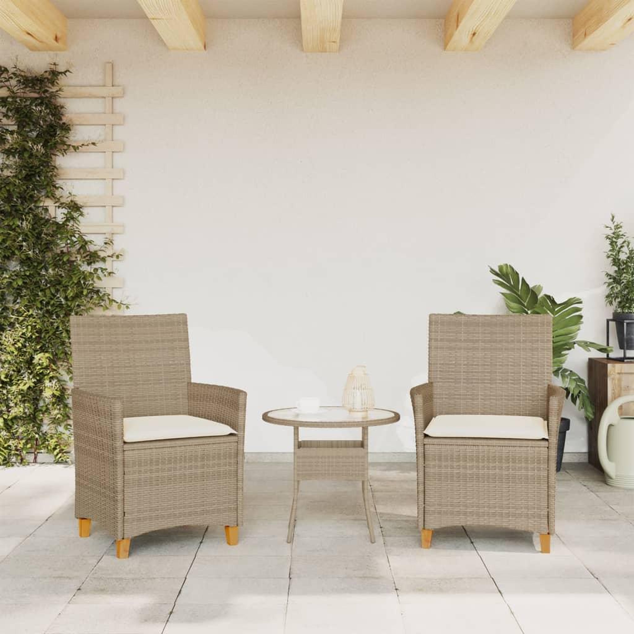 Voir la diapositive 3 : VIDAXL Chaises de jardin coussins lot de 2 beige resine tressee bois