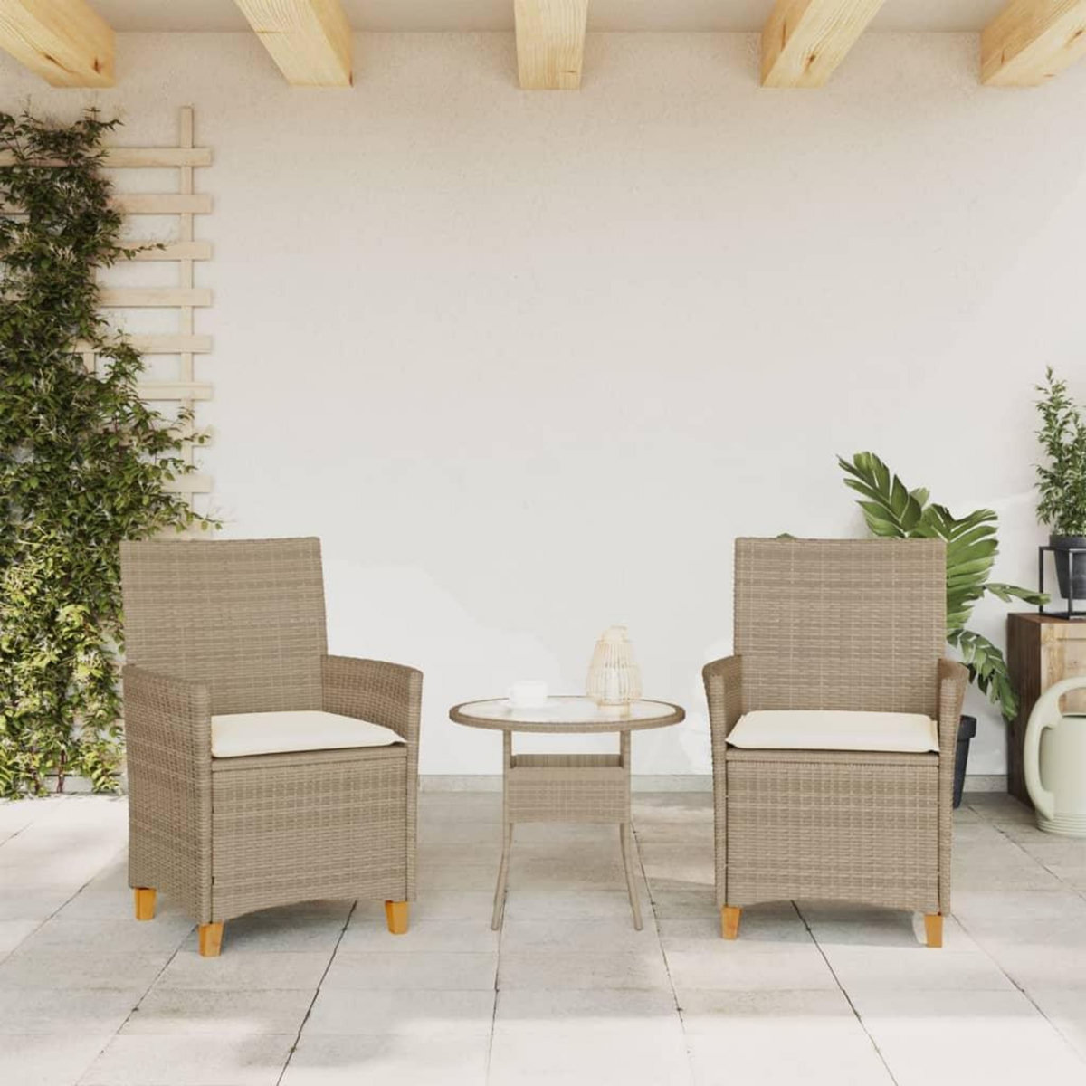 VIDAXL Chaises de jardin coussins lot de 2 beige resine tressee bois