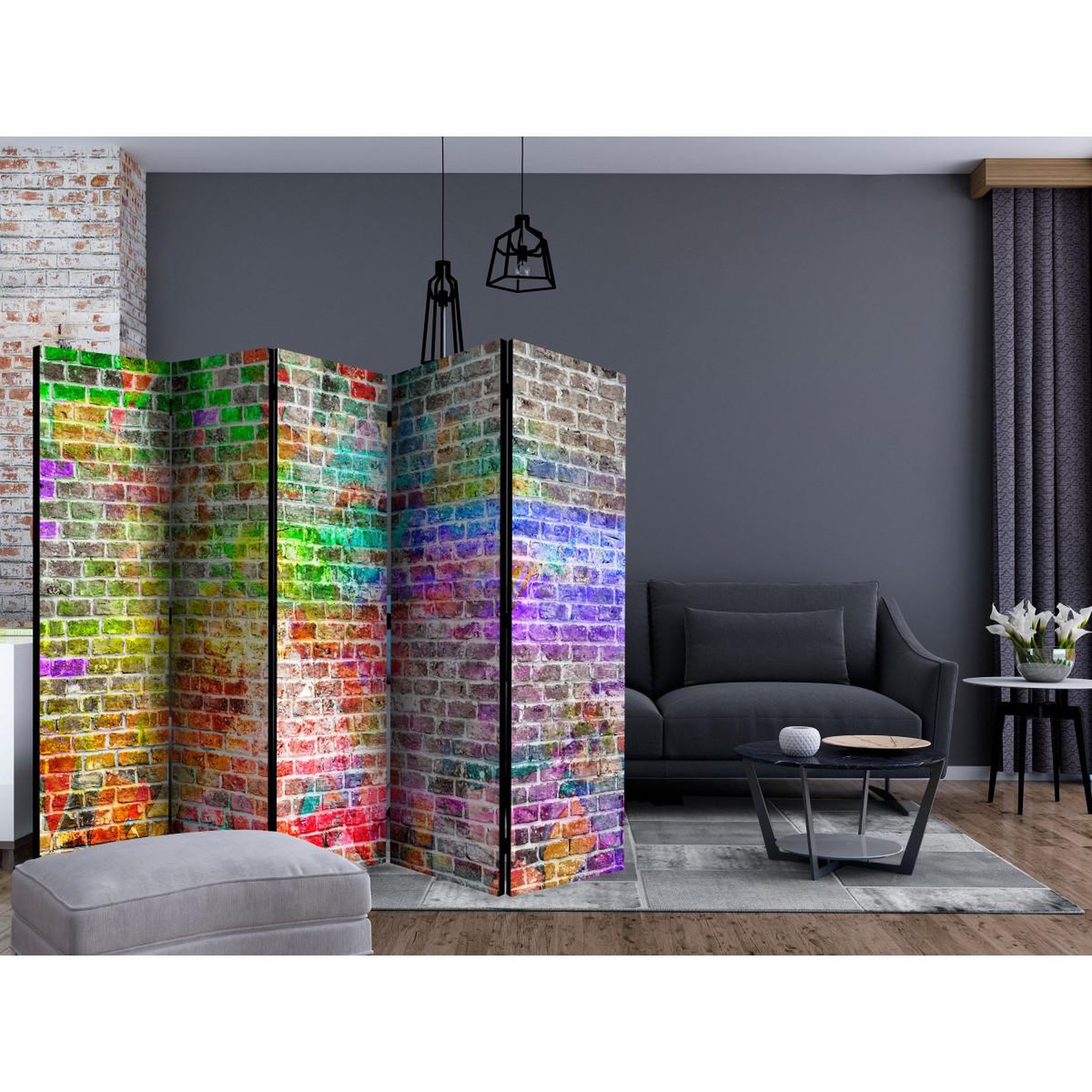 Voir la diapositive 2 : Paris Prix Paravent 5 volets  rainbow wall  172x225cm