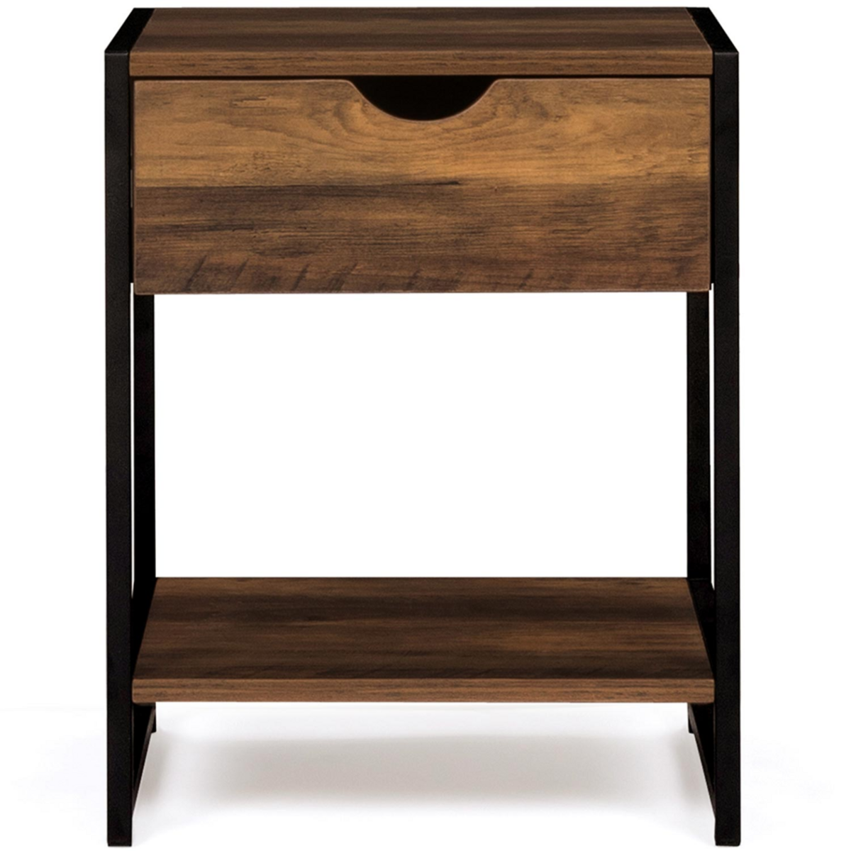 ID MARKET Lot de 2 tables de chevet HAWKINS 1 tiroir avec tablette bois foncé design industriel