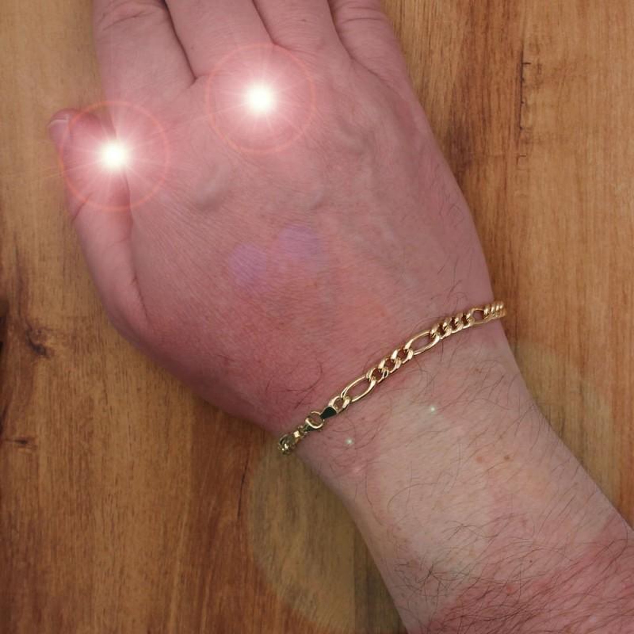 Voir la diapositive 3 : L'ATELIER D'AZUR Bracelet Or Jaune Maille Figaro Alternée 1+3 - Homme