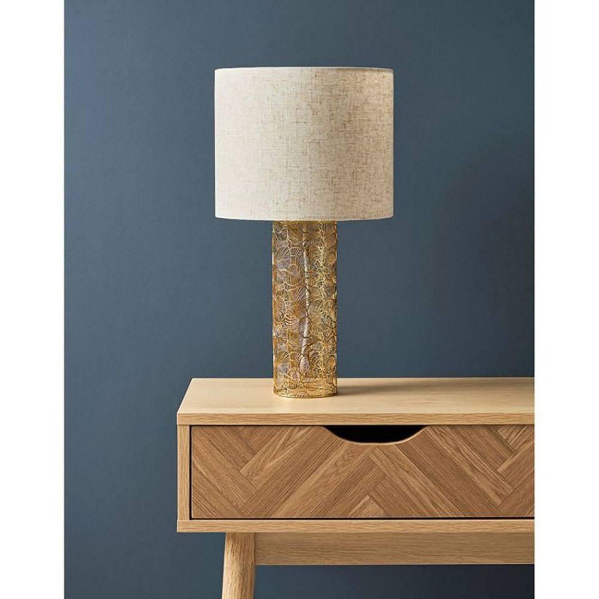 OSTARIA Lampe métal lin Calathéa beige dorée