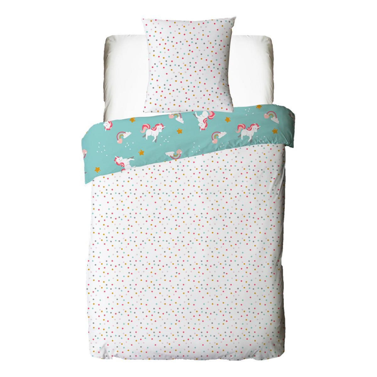 FUTURE HOME Parure de lit enfant réversible imprimé Licorne 140x200cm