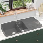VIDAXL Evier de cuisine en granit Double bac Gris