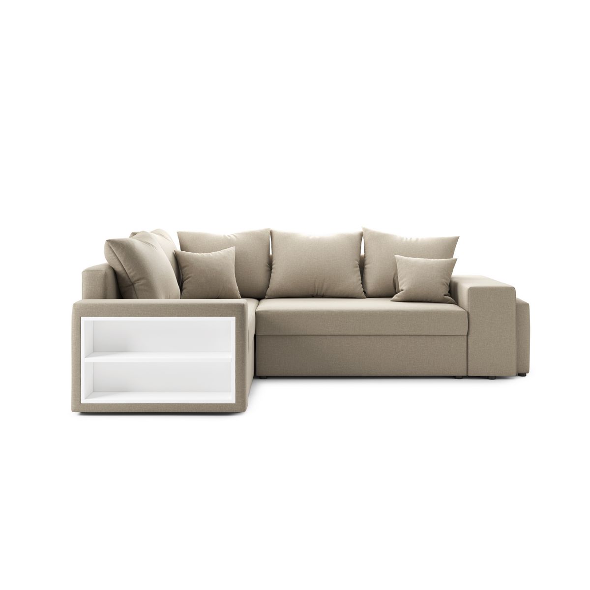 Canapé d'angle convertible réversible 5 places avec étagères et poufs intégrés AUSTIN XL