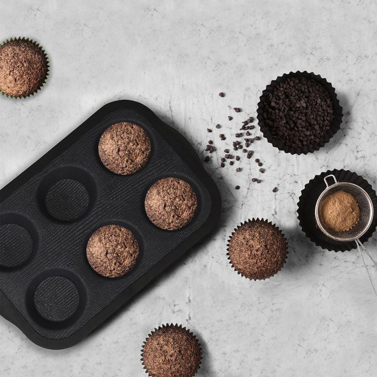 ZENKER Lot de pâtisserie avec 1 Moule à muffins en silicone fibre de verre, 1 spatule Zenker et 2 bols à mixer en inox Fackelmann