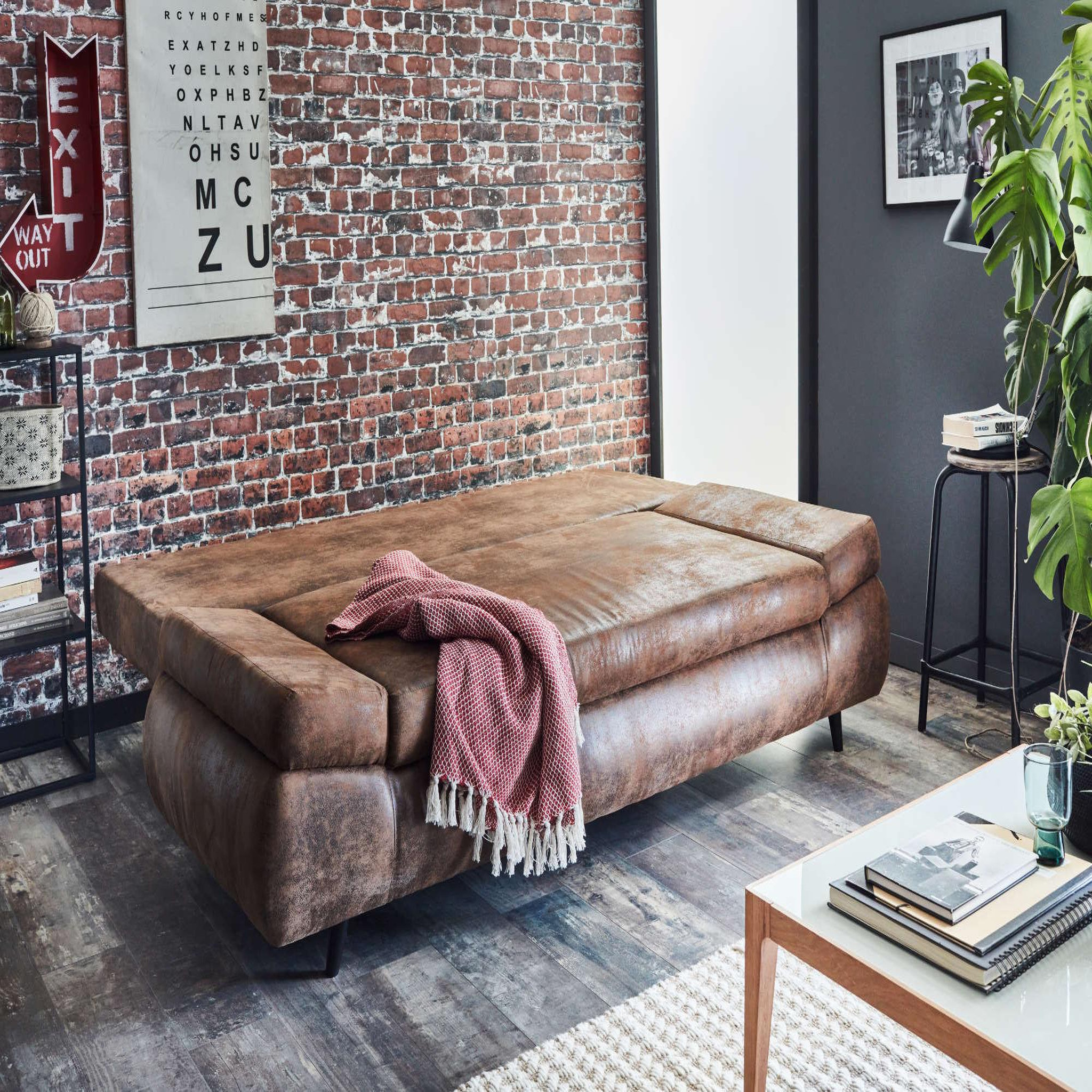 Voir la diapositive 2 : BEST MOBILIER Larson - canapé droit 3 places convertible - avec coffre de rangement - style industriel