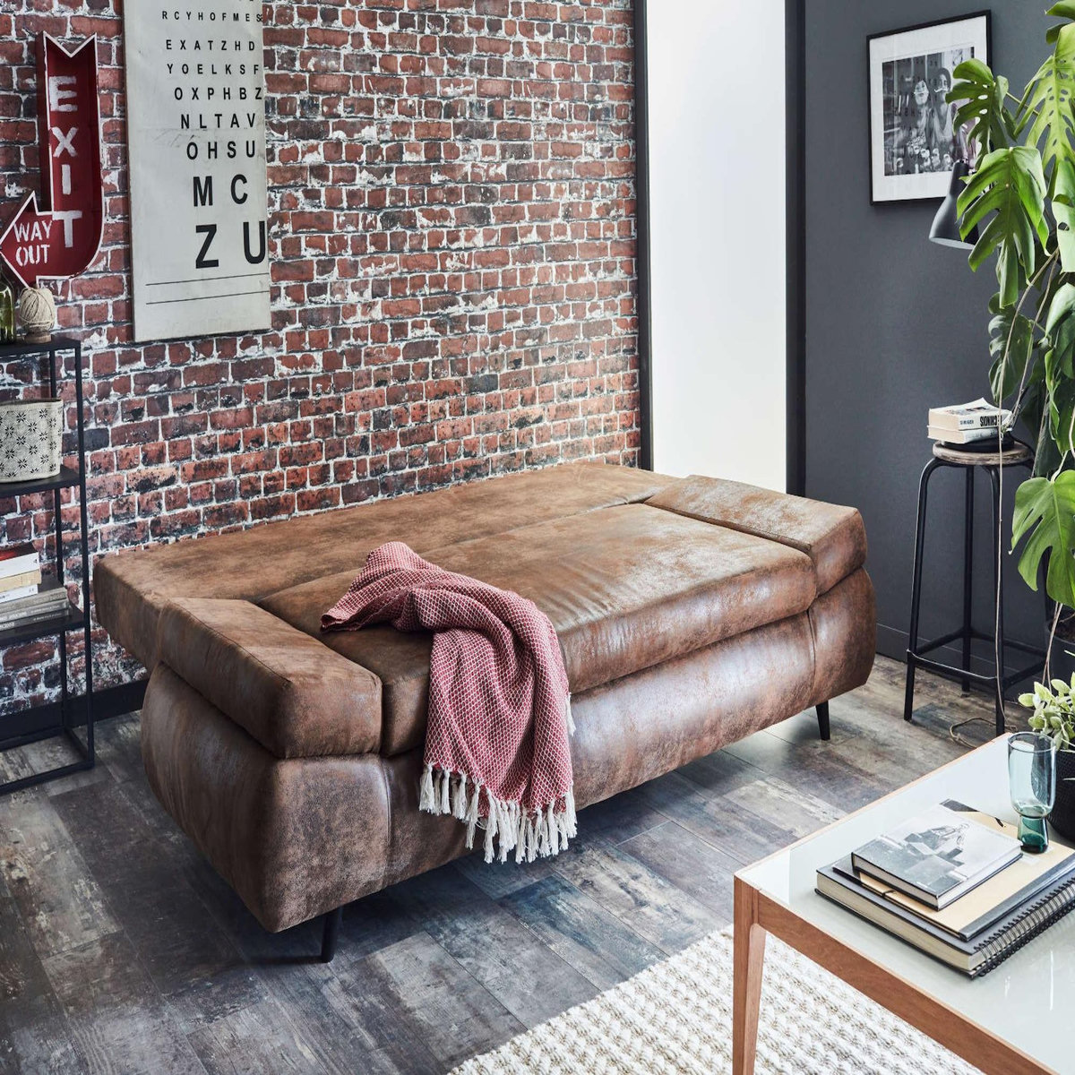 BEST MOBILIER Larson - canapé droit 3 places convertible - avec coffre de rangement - style industriel