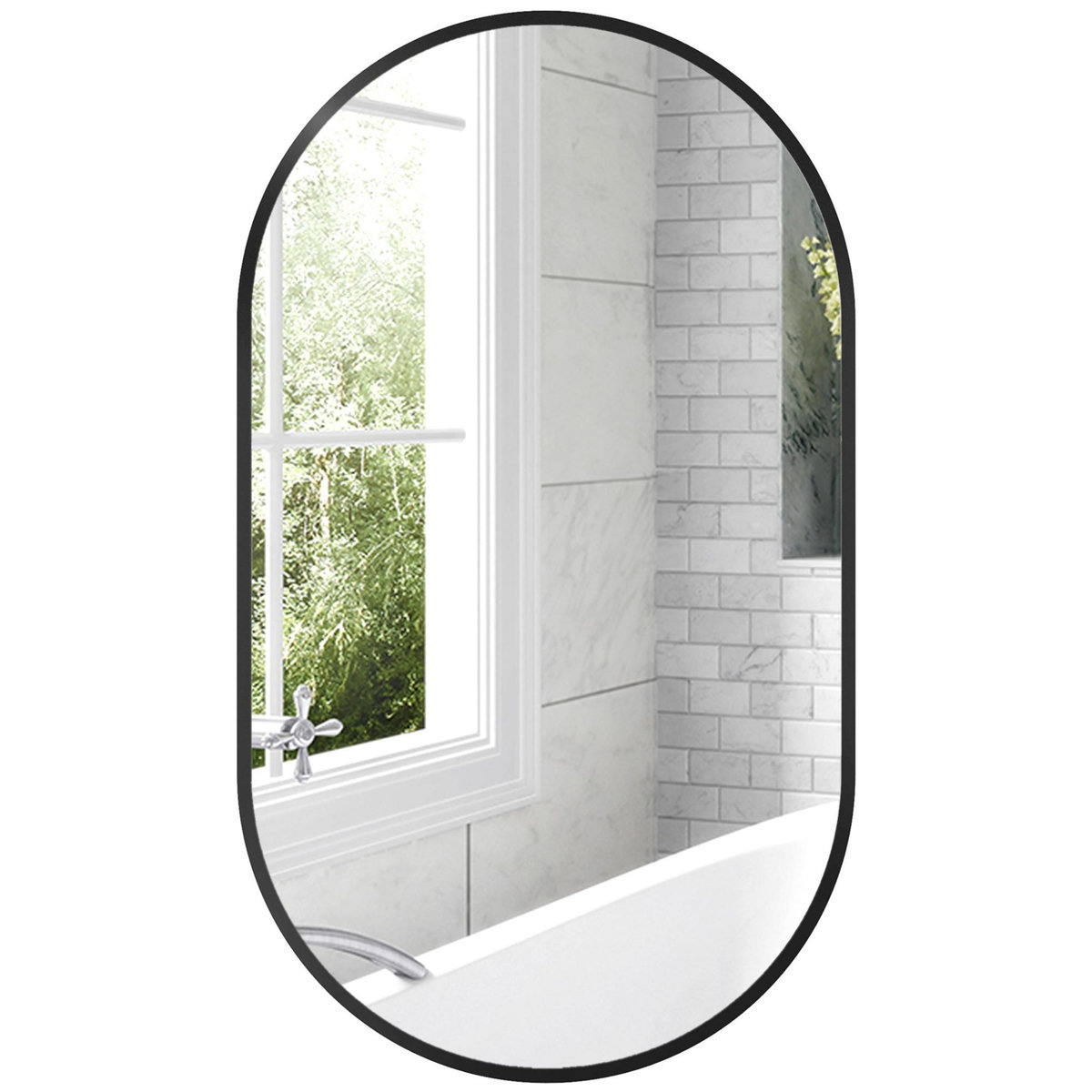HOMCOM Miroir mural ovale dim. 40L x 70H cm cadre arrondi montage vertical/horizontal alu. noir