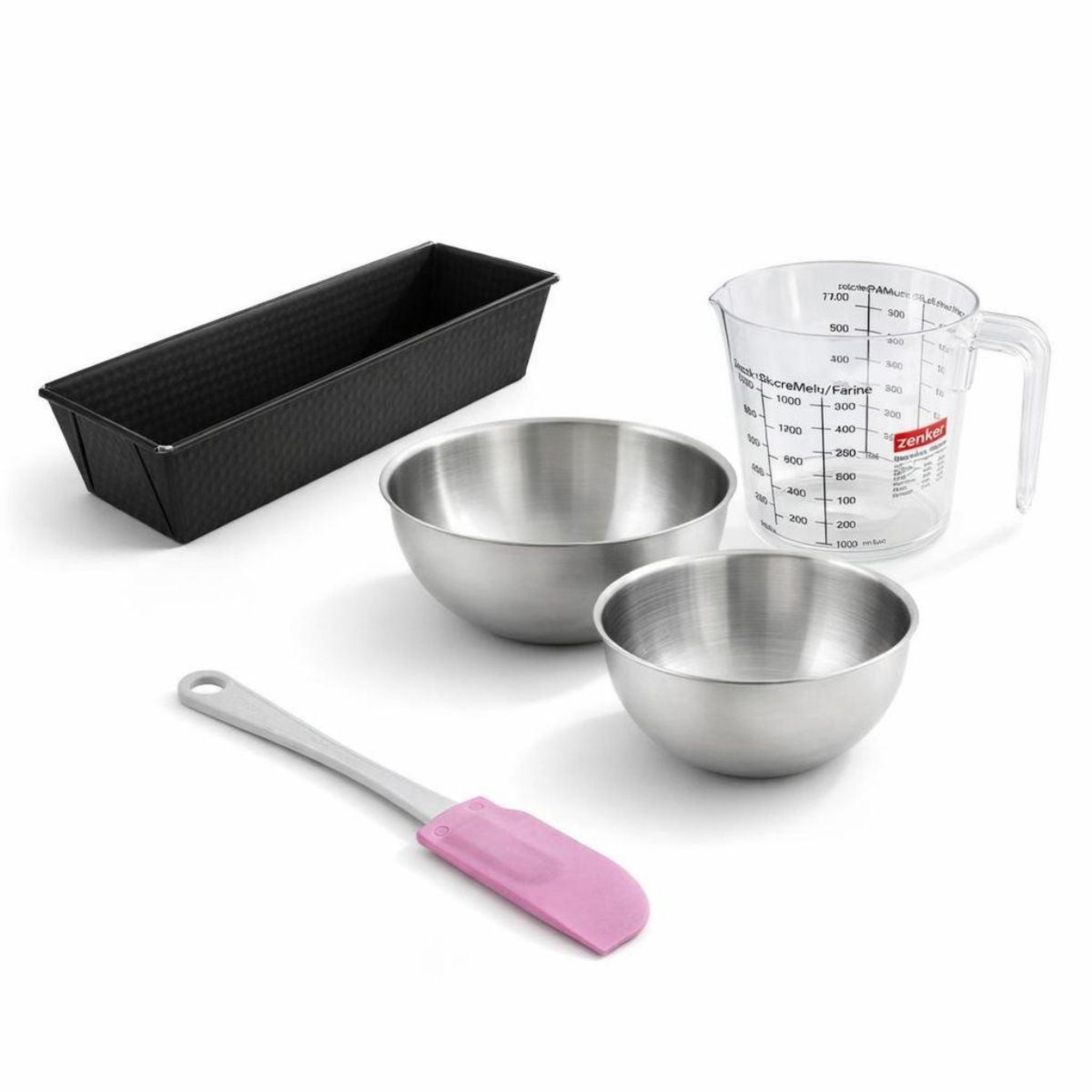 ZENKER Set de 5 ustensiles de pâtisserie moule à gâteaux bols à mixer spatule en silicone et verre mesureur black metallic black mettallic zenker  black mettallic