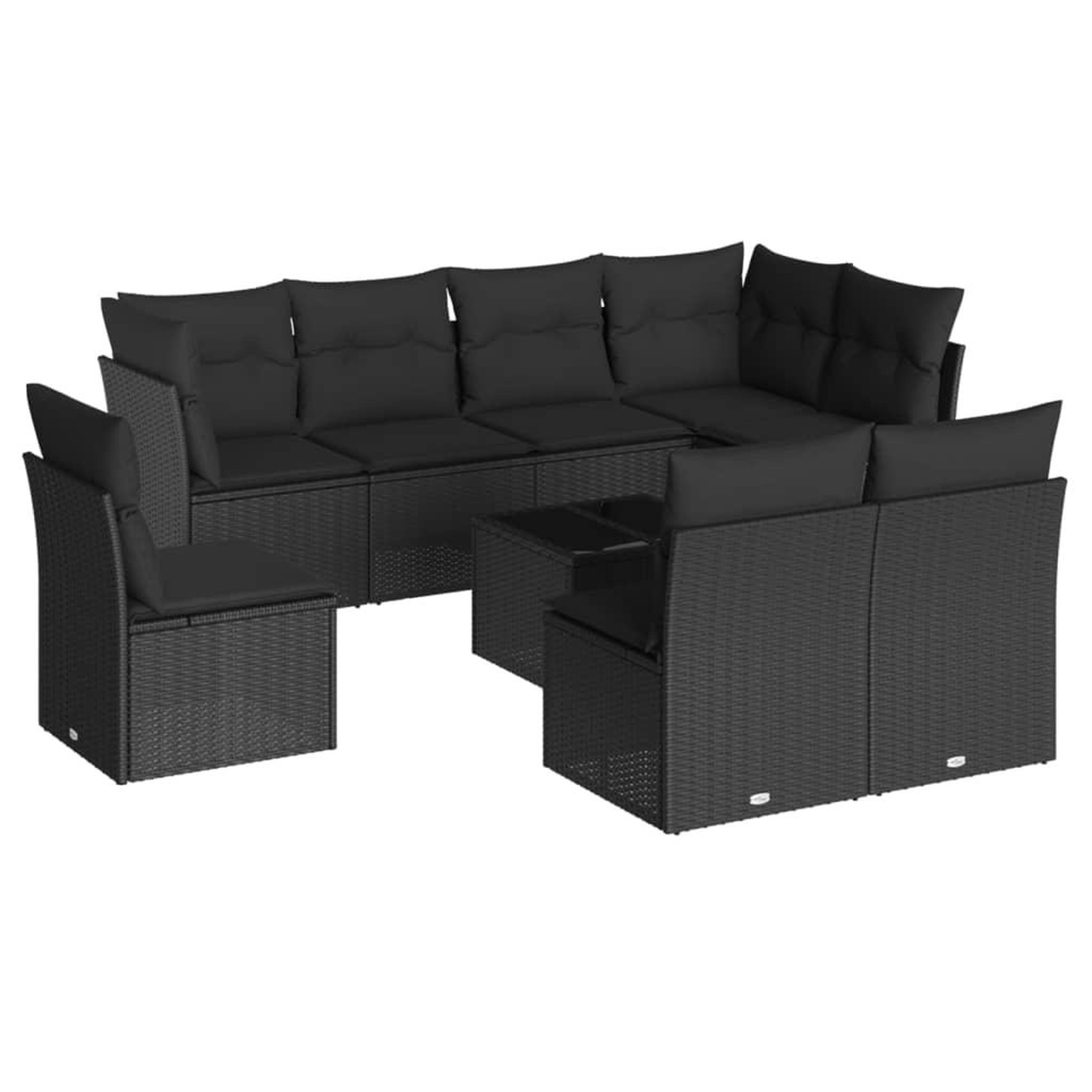 Voir la diapositive 2 : VIDAXL Salon de jardin 9 pcs avec coussins noir resine tressee
