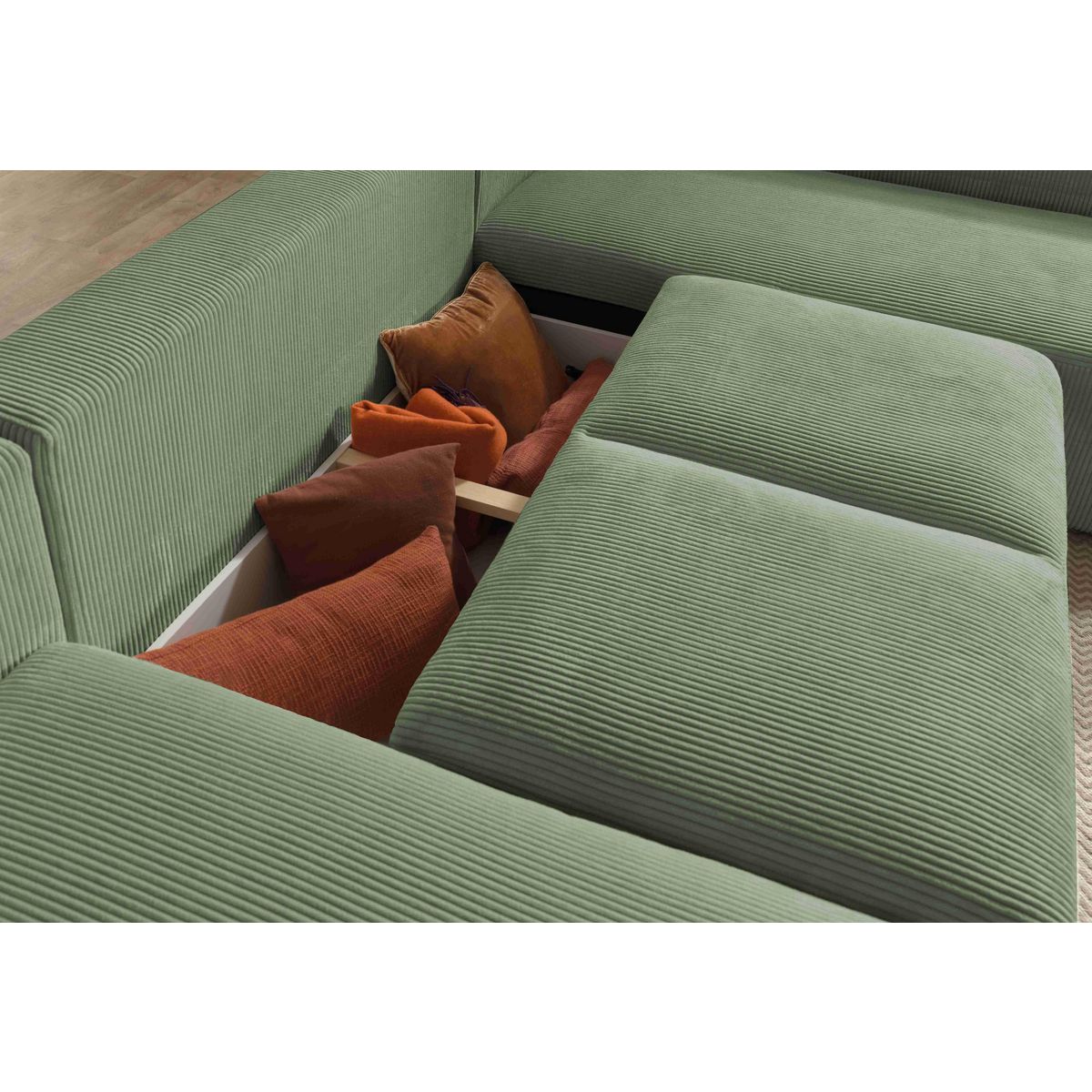 LISA DESIGN Livy - canapé panoramique convertible - avec coffre - en velours côtelé - 7 places - droit