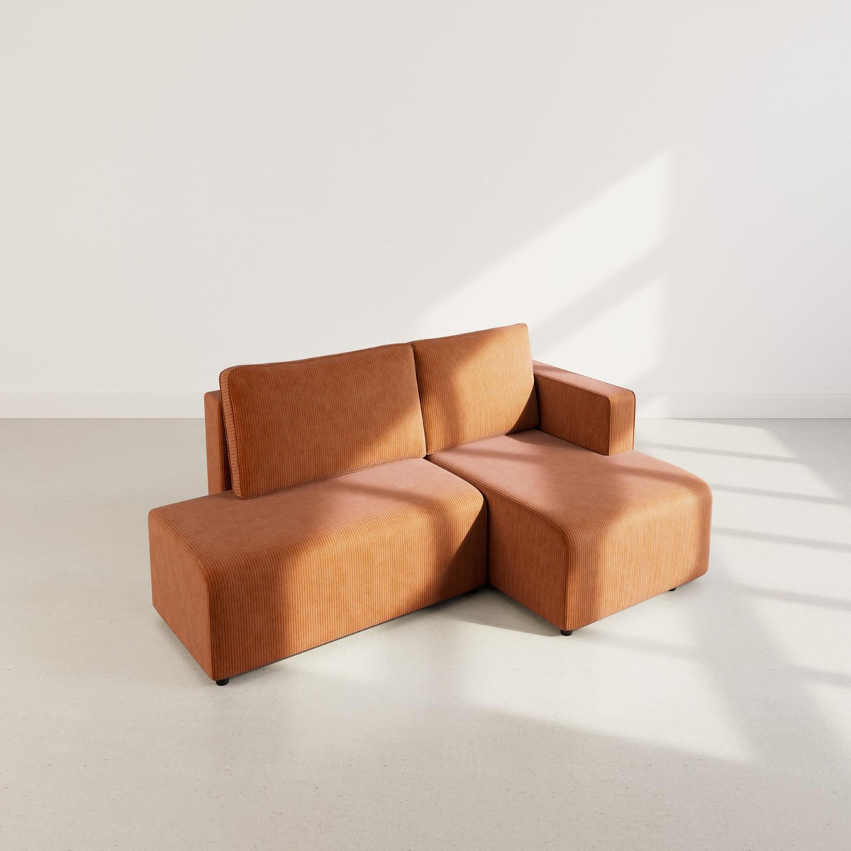 BEST MOBILIER Topaze - canapé d'angle droit 4 places convertible avec coffre en velours côtelé