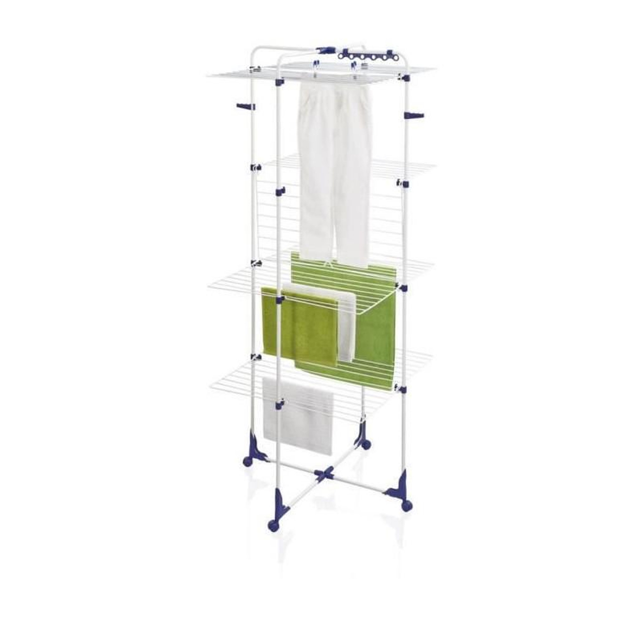 Voir la diapositive 2 : Leifheit Étendoir à linge tour 45m 4 niveaux demi-ouverture roulettes – Leifheit Classic Tower 450 (81456)