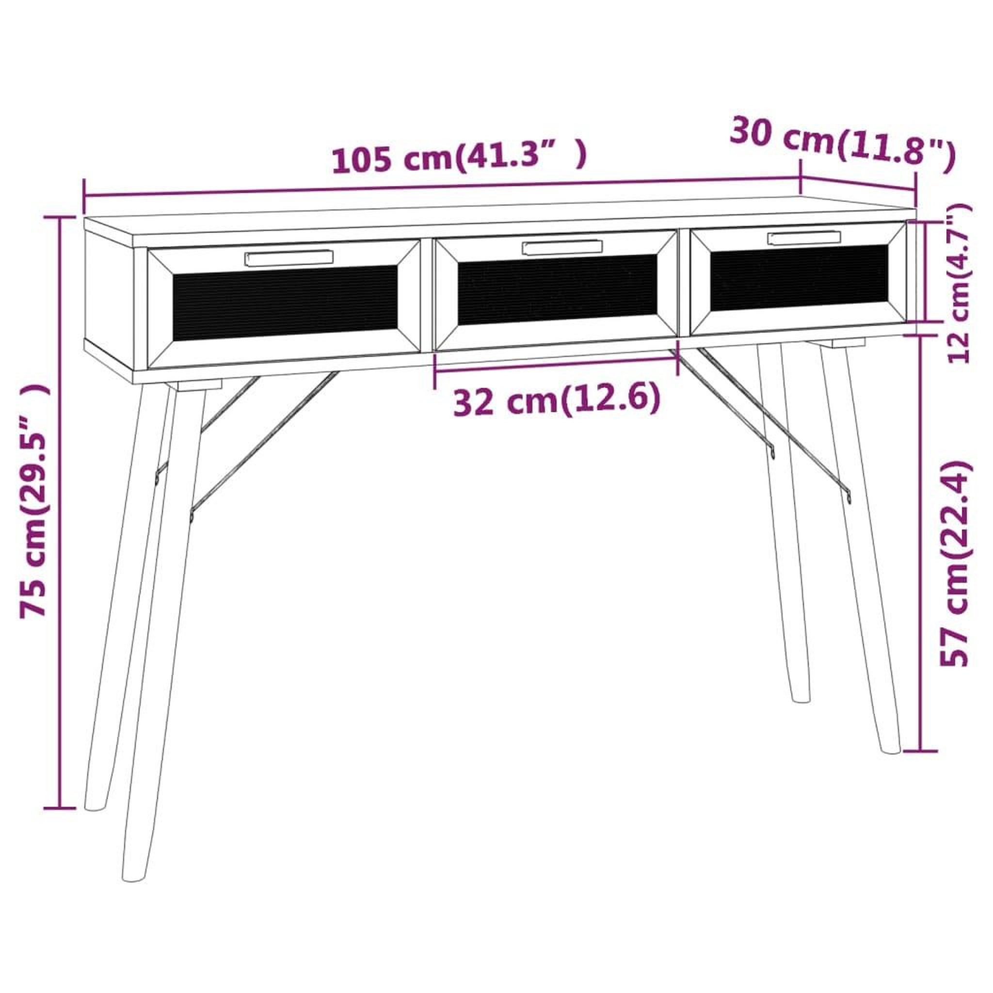 Voir la diapositive 6 : VIDAXL Table console Blanc 105x30x75 cm Bois massif pin /rotin naturel